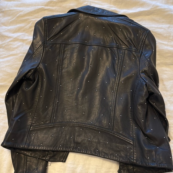 NWOT All Saints Dalby Pin-Studded Leather Biker Jacket - Picture 3 of 9